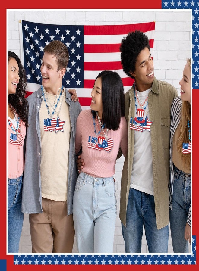 Ecation 118 Pcs Patriotic Necklaces & Pendants Bulk Set - Red White Blue USA Bead Jewelry for Veterans Day, Memorial Day, July 4th, America Celebration for 250, Parade Party - Image 5